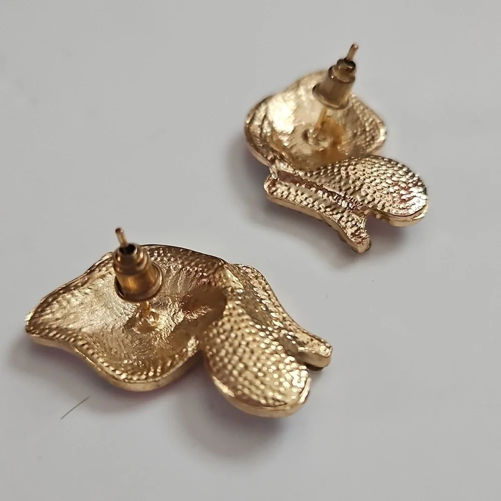Butterfly Enamel Earrings With Rhinestones - Pink, Blue, White, Gold Tone, NWT